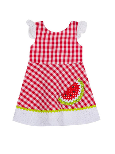 Red Seersucker Watermelon Applique Dress | 2T 3T 4T