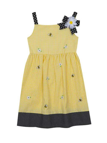 Yellow Black Seersucker Daisy Bumblebee Dress | Little Girls Size 6