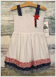 White Americana Smocked Dress with Star | 3T/3 or 6X