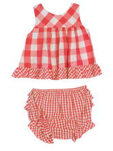 Red & White Buffalo Checked to Gingham Top with Ruffled Bloomers | 3-6M 12 18 Months