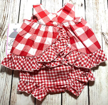 Red & White Buffalo Checked to Gingham Top with Ruffled Bloomers | 3-6M 12 18 24 Months