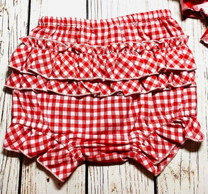 Red & White Buffalo Checked to Gingham Top with Ruffled Bloomers | 3-6M 12 18 24 Months