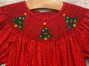 Red Christmas Tree Short Sleeve Bishop Smocked Dress * 2T