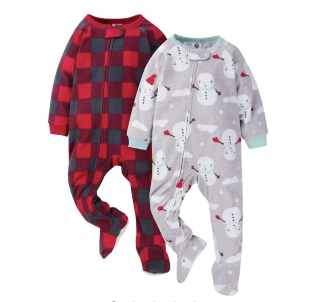 2 Pack Baby Frosty Snowman Buffalo Plaid Fleece Pajamas 12 18 24 Months