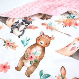 Woodland Tribe Baby & Toddler Pink Minky Blanket | 30x40