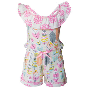 Little Girls Pink Feather Jumpsuit One Piece Outfit by AnnLoren | 2-3T 4-5T 6