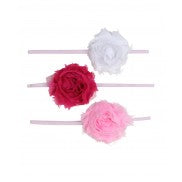 3 Pc Rosette Headband Set by RuffleButts - White, Pink & Fuchsia