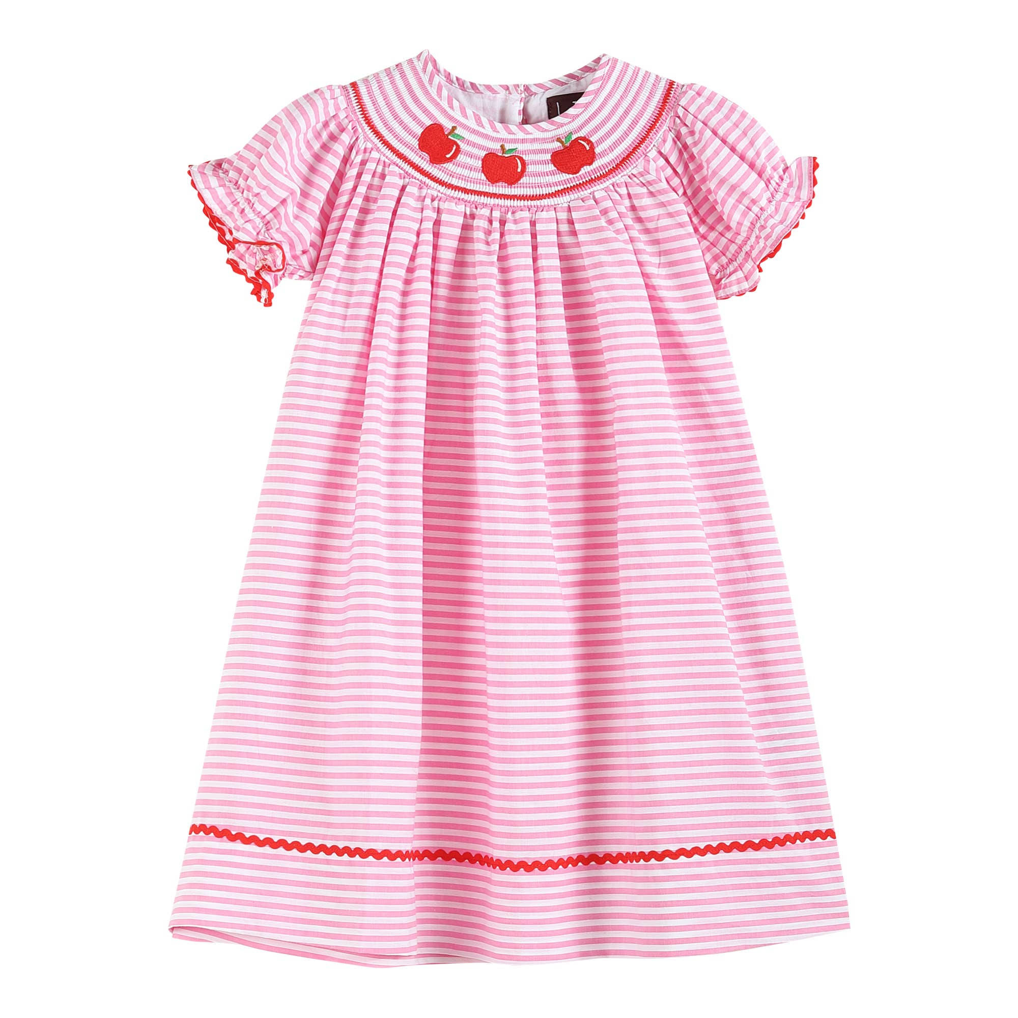 Pink Stripe Apple Smocked Bishop Dress