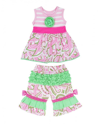 Pink Stripe Ashlyn Tunic & Ruffle Capri Set * 18-24M or 3T