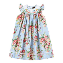 Light Blue Floral Bluebird Smocked Angel-Sleeve Dress * 12-24M 2T 3T 4T