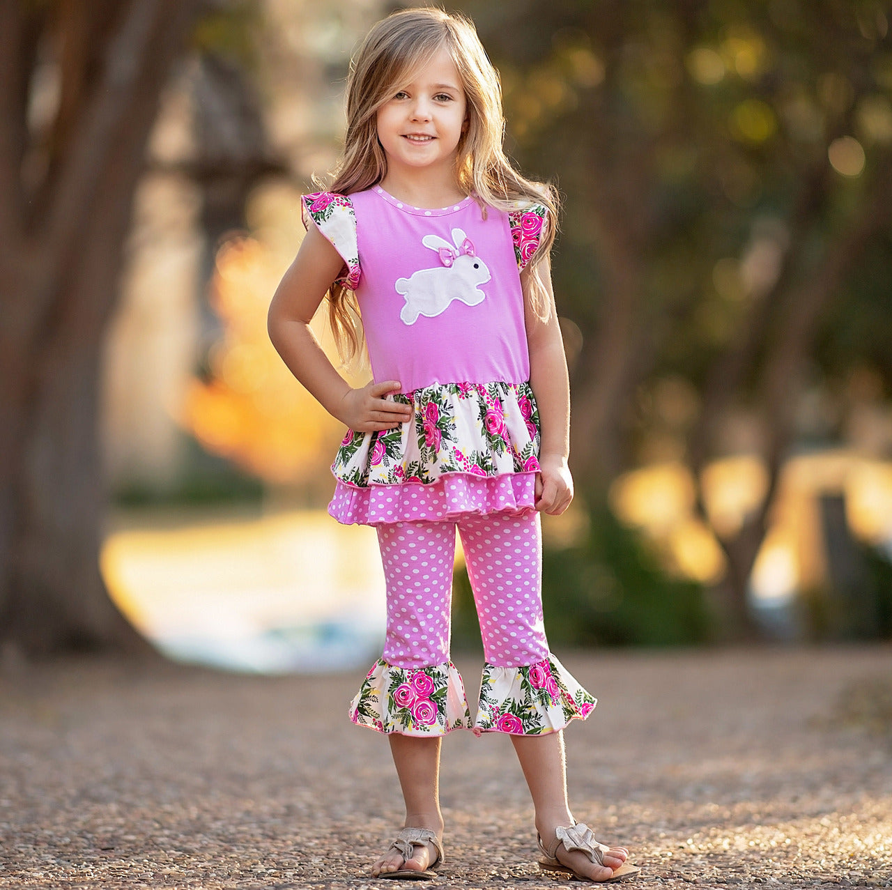 Girls Pink Easter Bunny Floral Tunic and Capri Set by AnnLoren * 2/3T –  Little Footprints Children's Shop