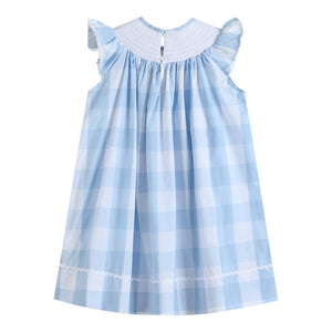 Blue Gingham Bunny Smocked Bishop Dress | 5 6 Years