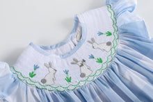 Blue Gingham Bunny Smocked Bishop Dress | 5 6 Years