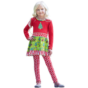 Two-Piece Red and Green Christmas Tree & Polka Dot Set | 2/3T