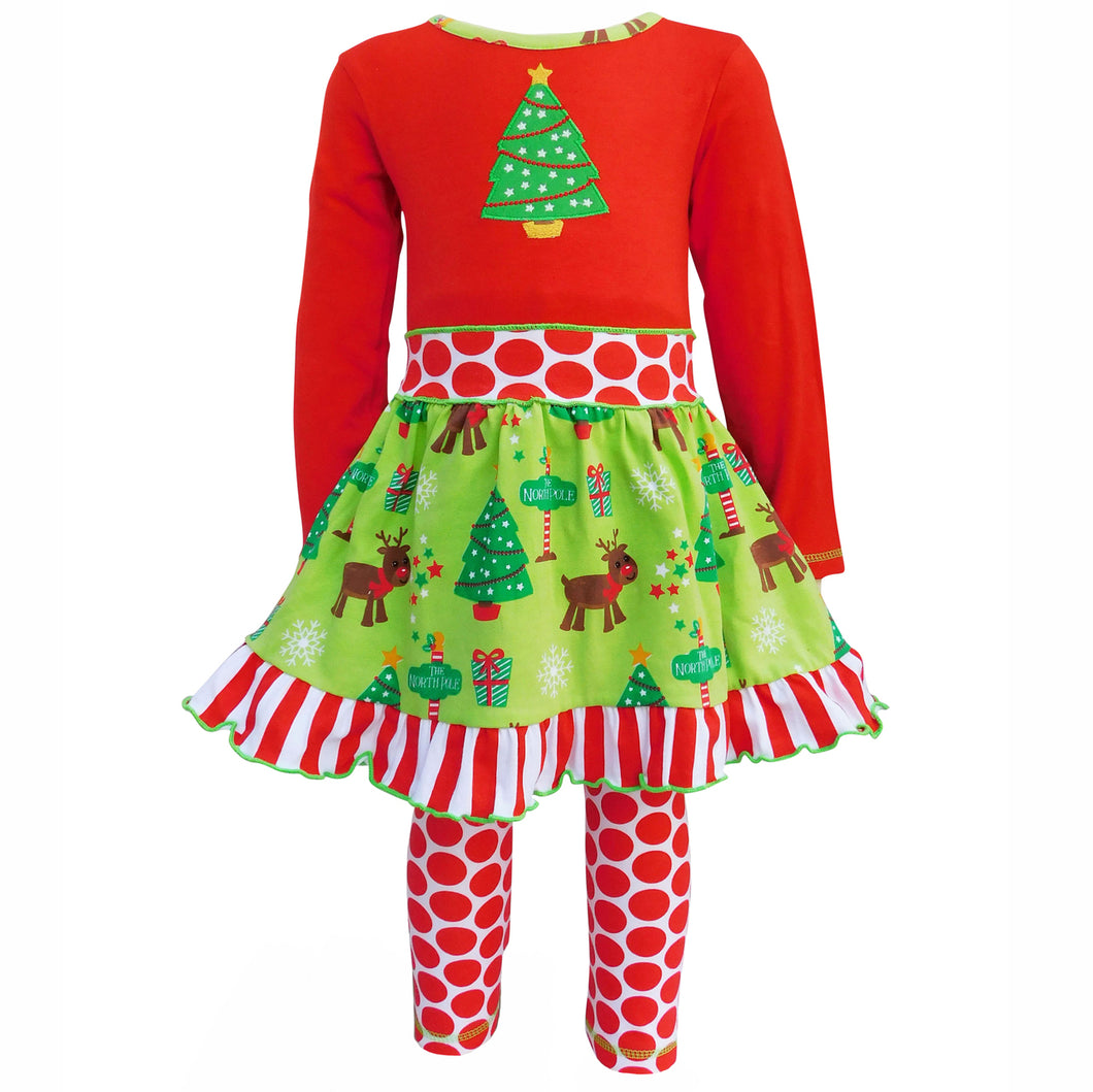 Two-Piece Red and Green Christmas Tree & Polka Dot Set | 2/3T
