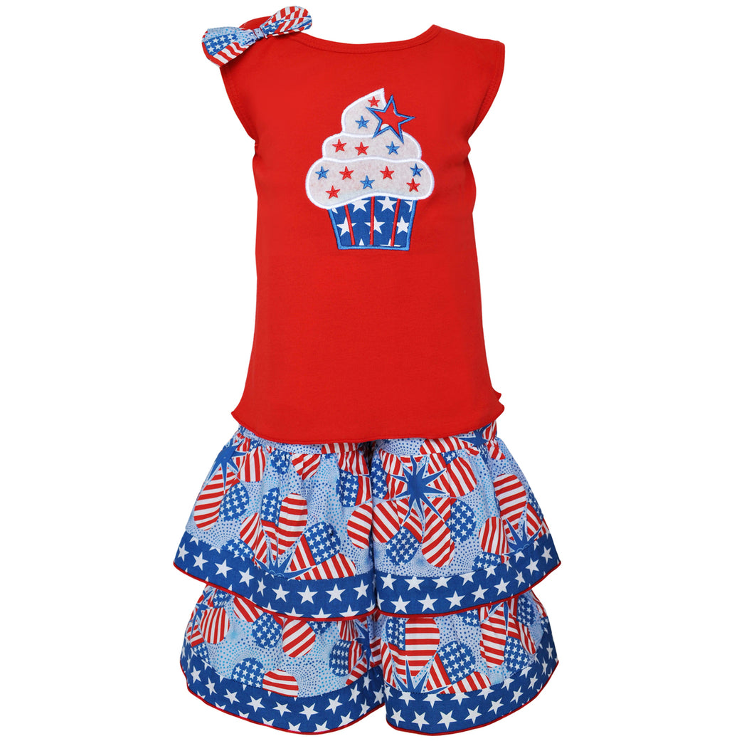 Boutique Patriotic cupcake Heart Flags Tank & Capri Set | 24M 2/3T