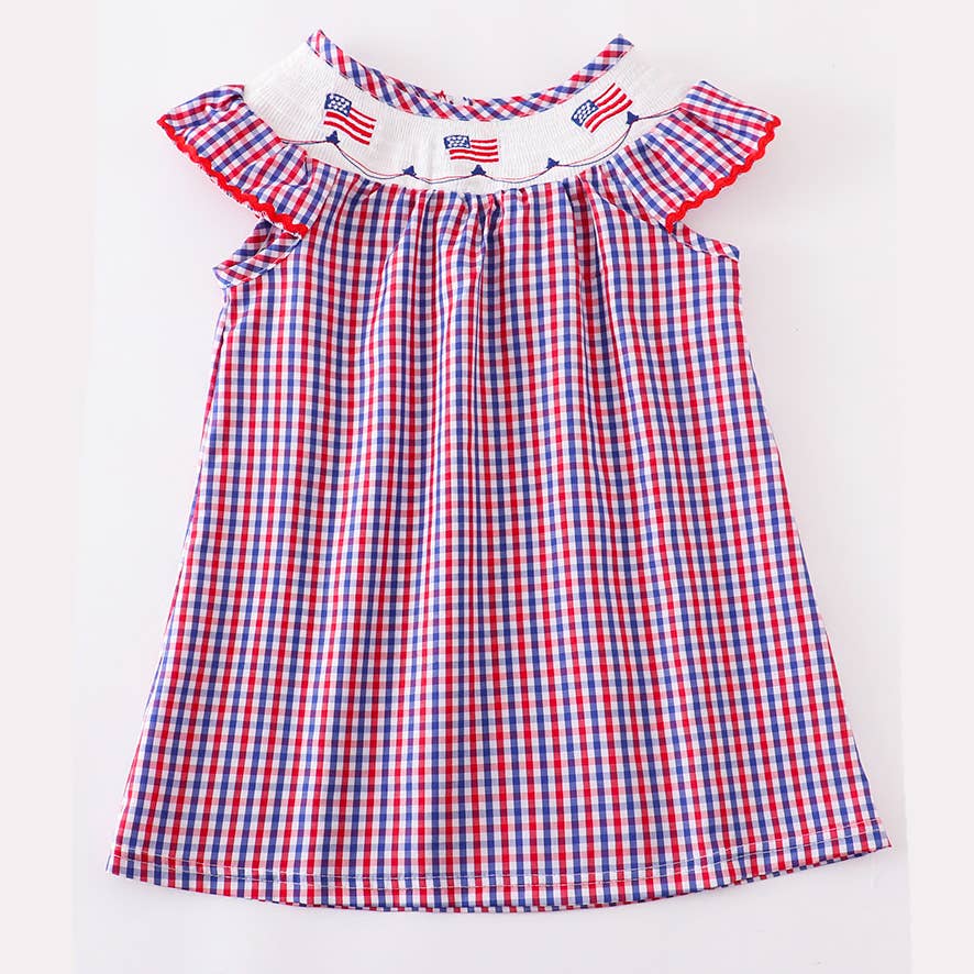 Red Blue 4th of July American Flag Gingham Dress | 4T 6 Little Footprints Children's Shop Red Blue 4th of July American Flag Gingham Dress | 4T 6 Little Footprints Children's Shop