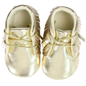 Gold Moccasins with Fringe & Laces | Baby Sizes 2 3 4 5