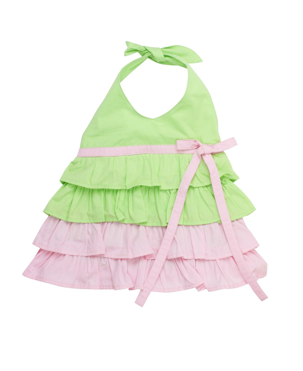 Lime & Pink Ruffled Woven Halter Top | 18-24M 2T 3T