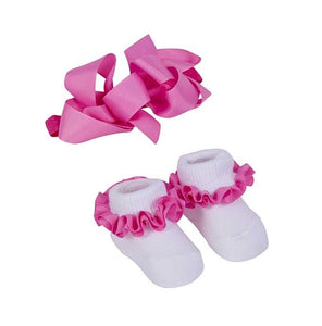 Bright Pink Headband & Ruffle Sock Set by London Bridge | 0-6 Months