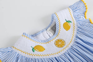 Light Blue Striped Lemons Smocked Bishop Dress | 12-18M 2T 3T 4T 5Y 6Y