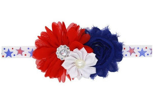 Patriotic/4th of July Red White Navy Blue Stars Jeweled Flower Headband