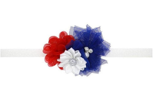 Patriotic/4th of July Red White Navy Jeweled Flower Sparkle Headband