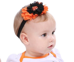 Black & Orange Chiffon Flower Jeweled Pumpkin Halloween Headband
