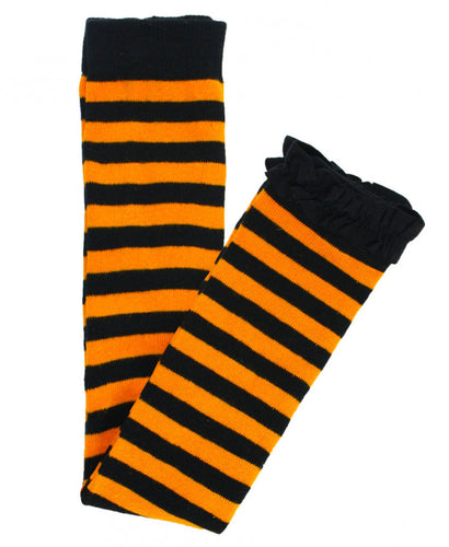 Orange Black Striped Footless Ruffled Tights | 4T-6