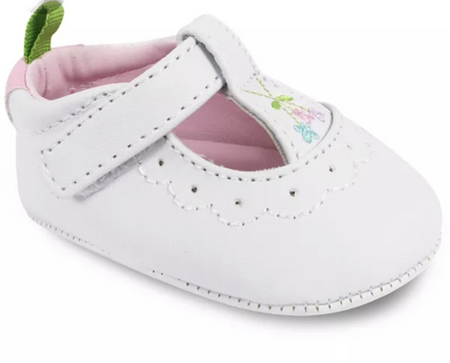 White T-Strap Shoes with Flower Embroidery | Baby Size 1 2