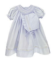 Lavender Smocked Daygown with Voile Insert and Bonnet | Preemie or Newborn